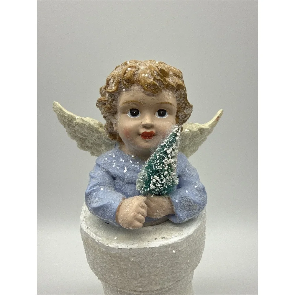 Glitter Angel in‎ Boot Figurine Vintage Shimmery Christmas Holiday Decor